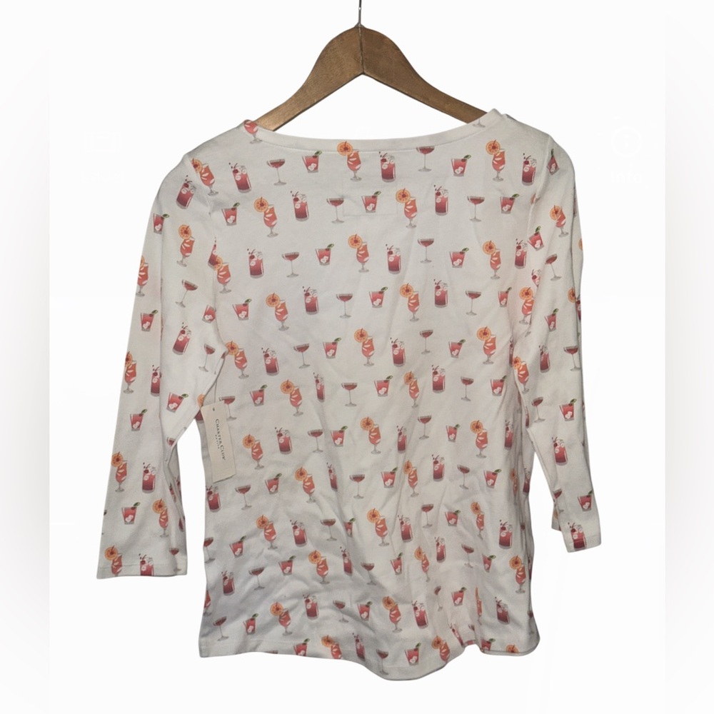 Charter Club White Blouse with Red and Pink Cocktail Print - Picture 2 of 6